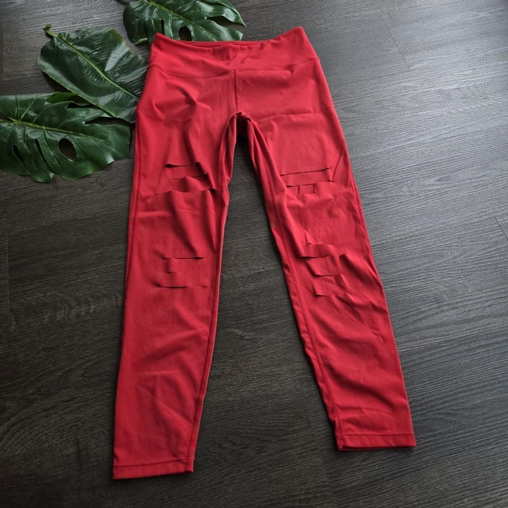 Zyia Active Red Slashed Luxe Hi-Rise Leggings